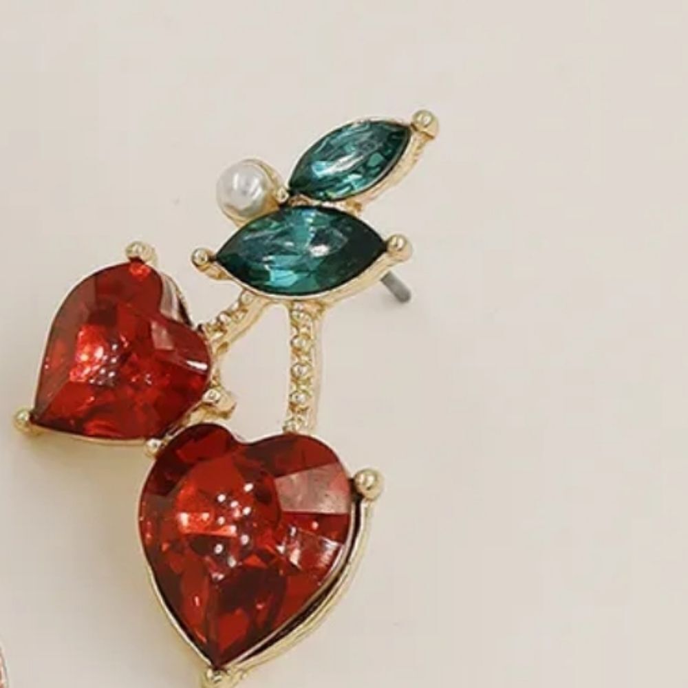 MOD CLOTH Red Heart Cherry Stud Earrings | NWOT Valentines Summer - Picture 4 of 11